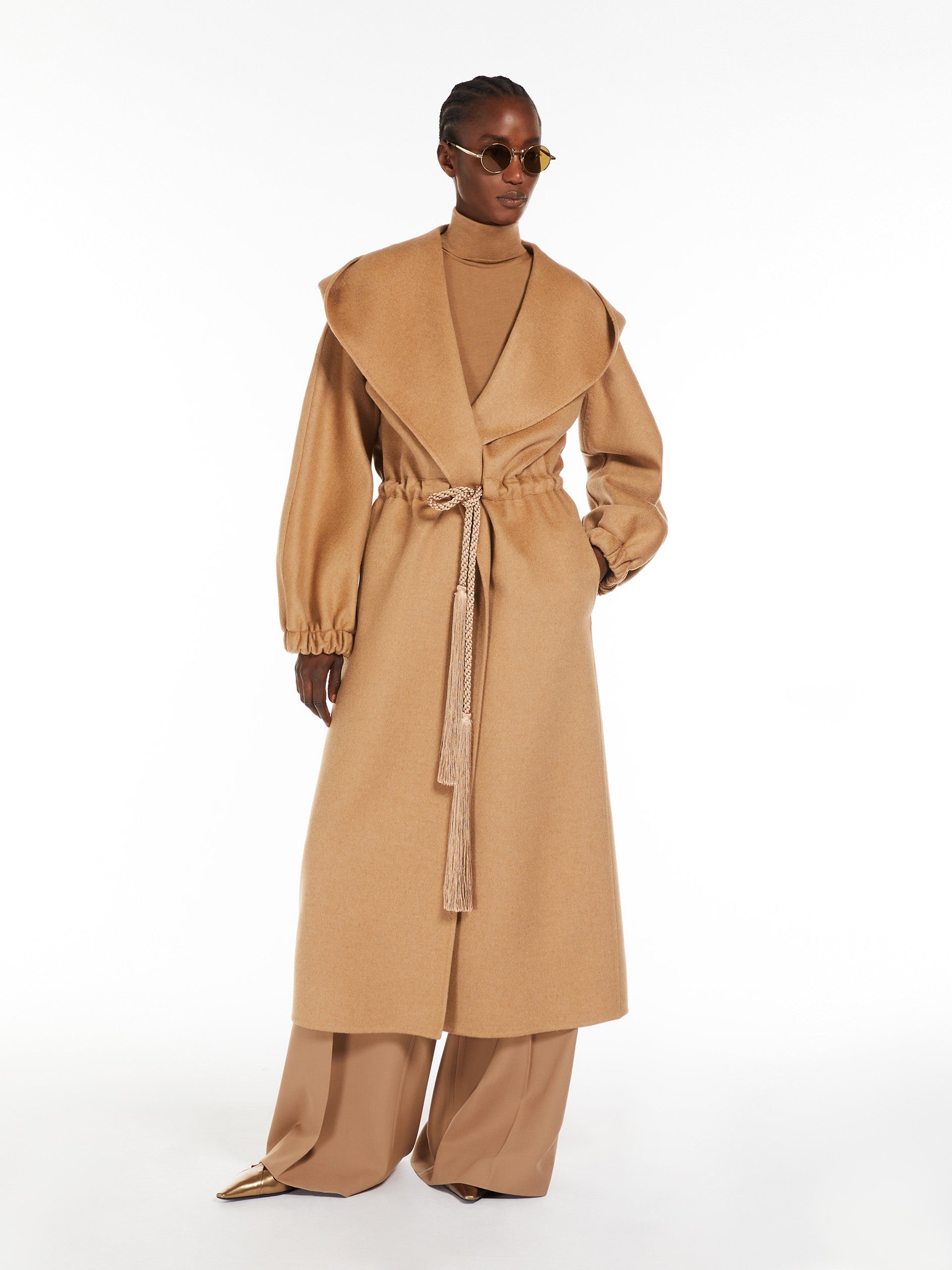 Camel coat with hood