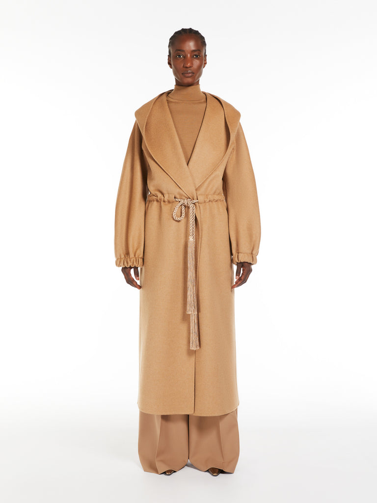 Camel coat with hood