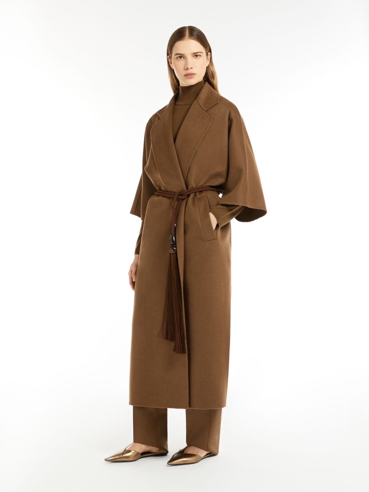 Camel drap cape coat