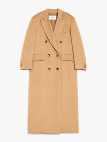 Double-breasted camel coat