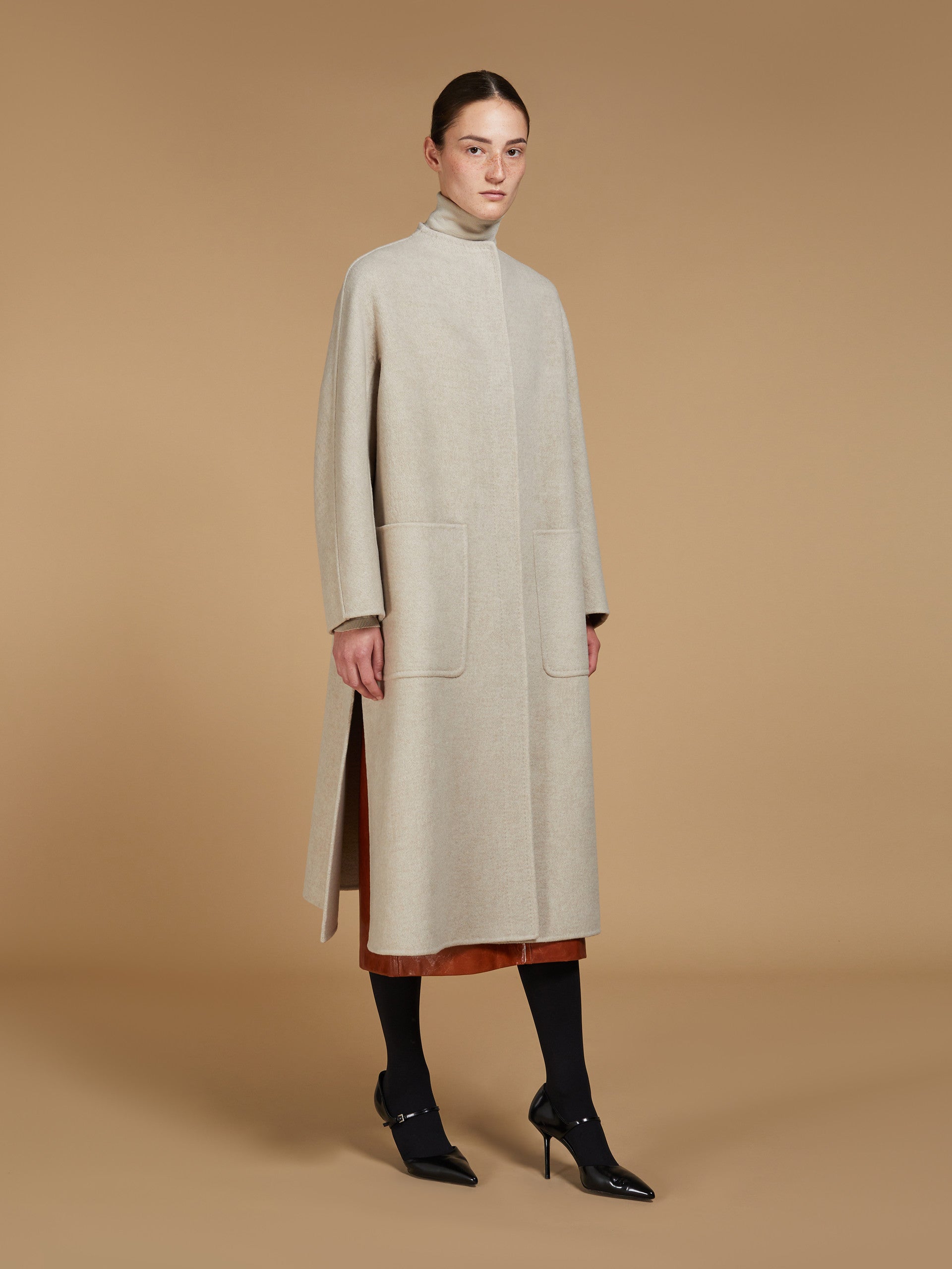 Flared double cashmere coat