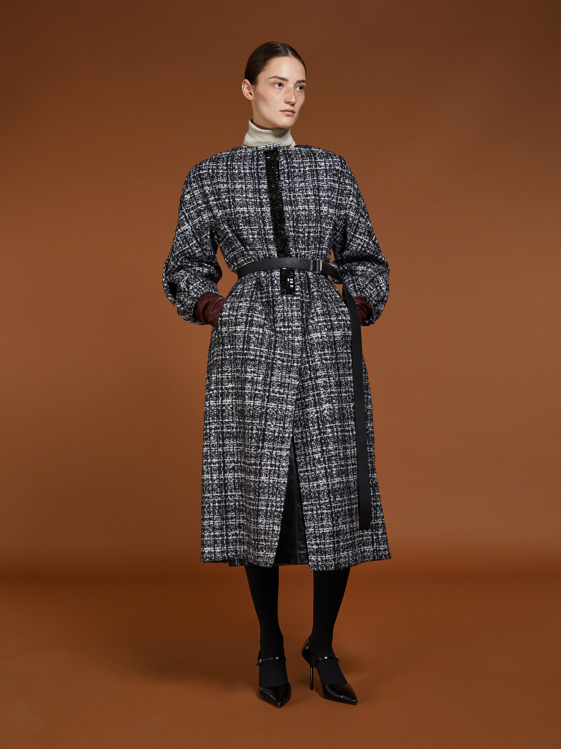 Silk, mohair and wool tweed cardigan coat