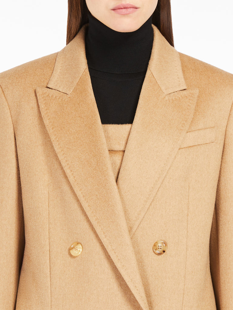 Double-breasted camel blazer