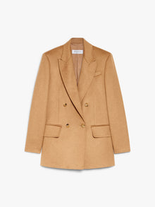 Double-breasted camel blazer