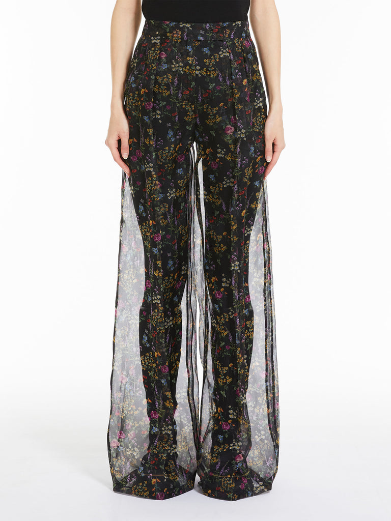 Wide leg trousers in printed organza