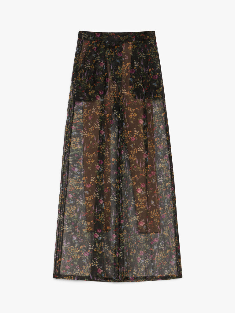 Wide leg trousers in printed organza