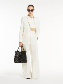 Pinstriped canvas wide trousers