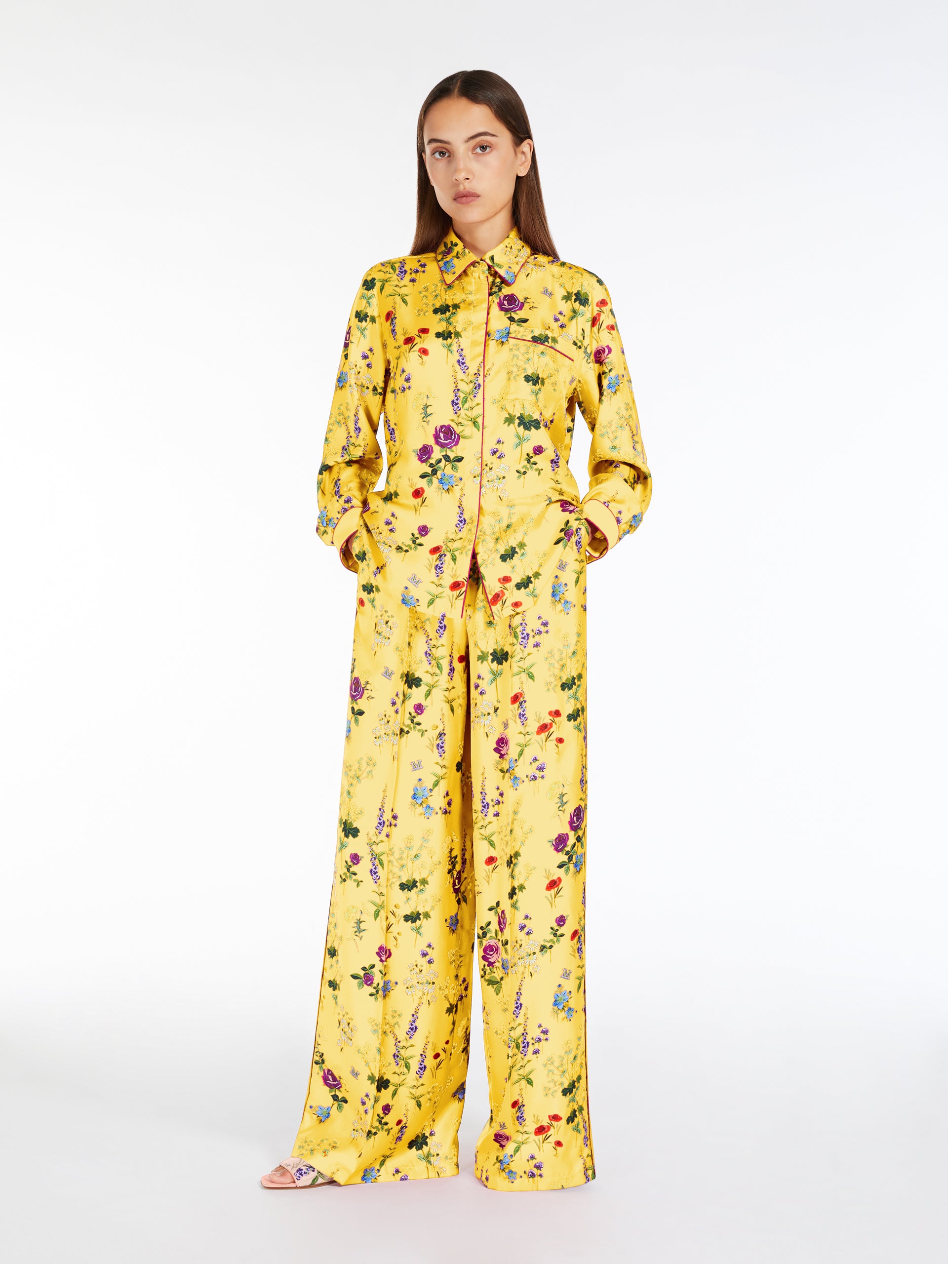 Printed silk pyjama-style trousers