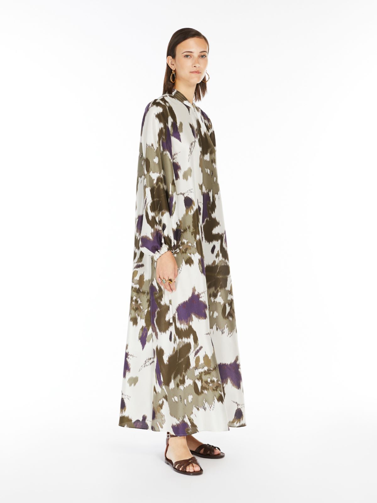 Printed shantung silk dress