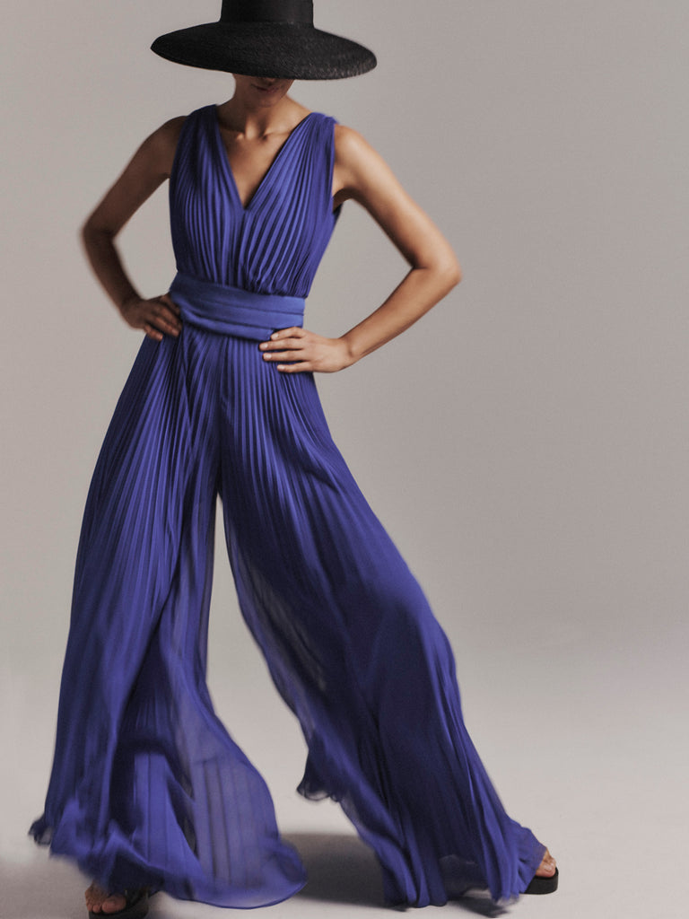 Belted jumpsuit in georgette