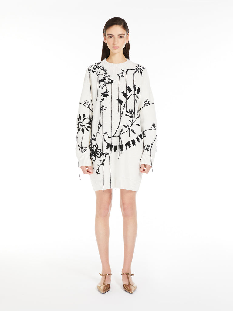 Embroidered wool and cashmere dress