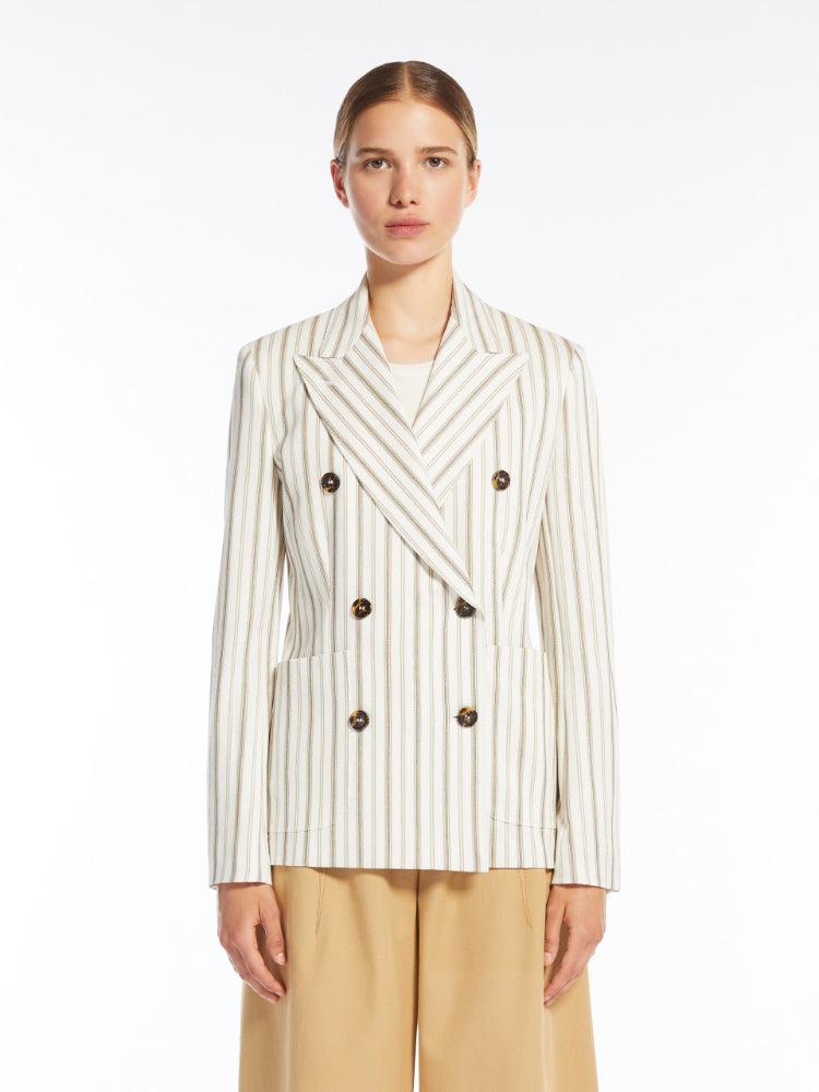 Slim-fit blazer in a patterned cotton and linen