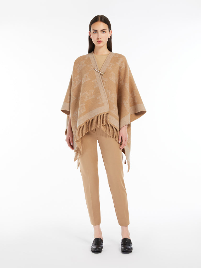 Jacquard wool poncho