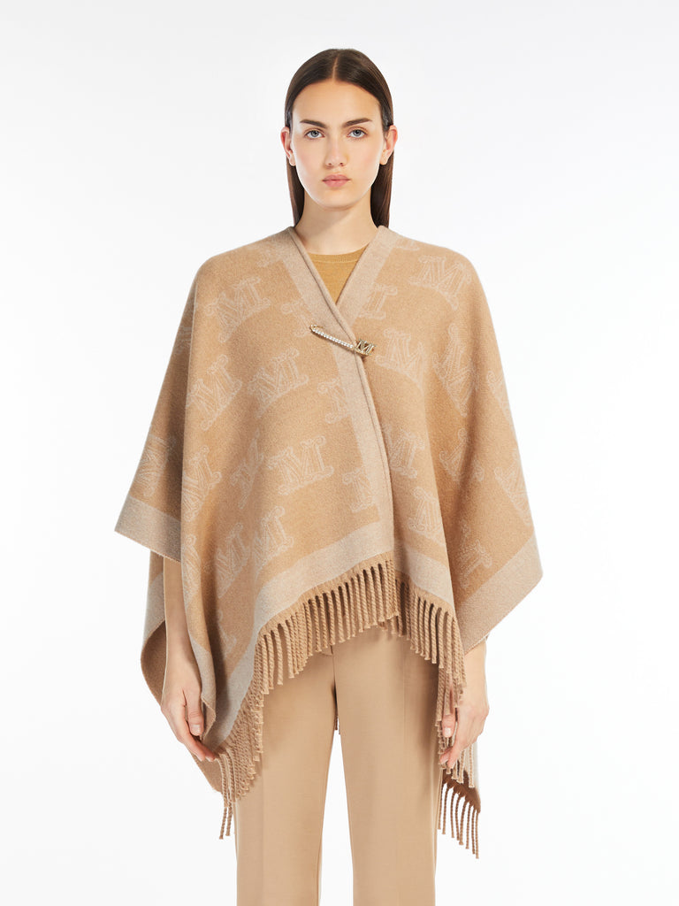 Jacquard wool poncho