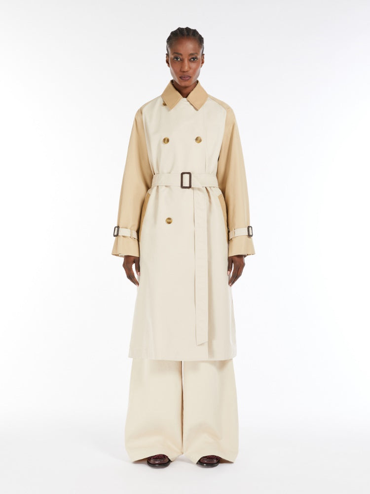 Reversible trench coat in water-repellent gabardine