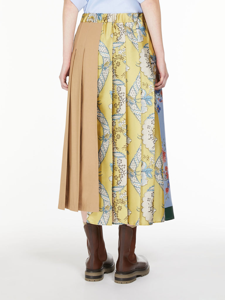 Printed canvas and twill midi skirt