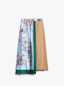 Printed canvas and twill midi skirt