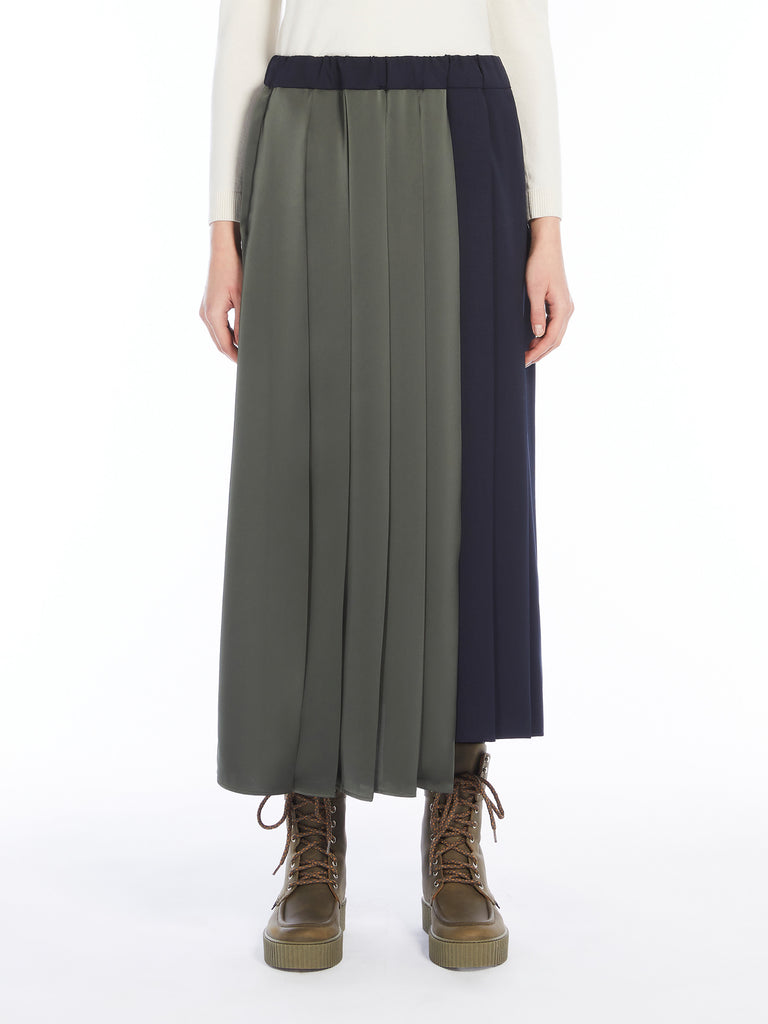 Pleated wool and satin skirt