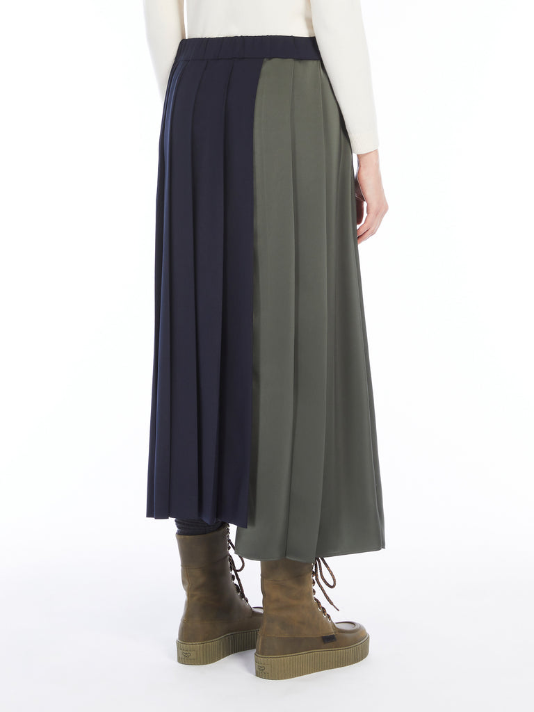 Pleated wool and satin skirt