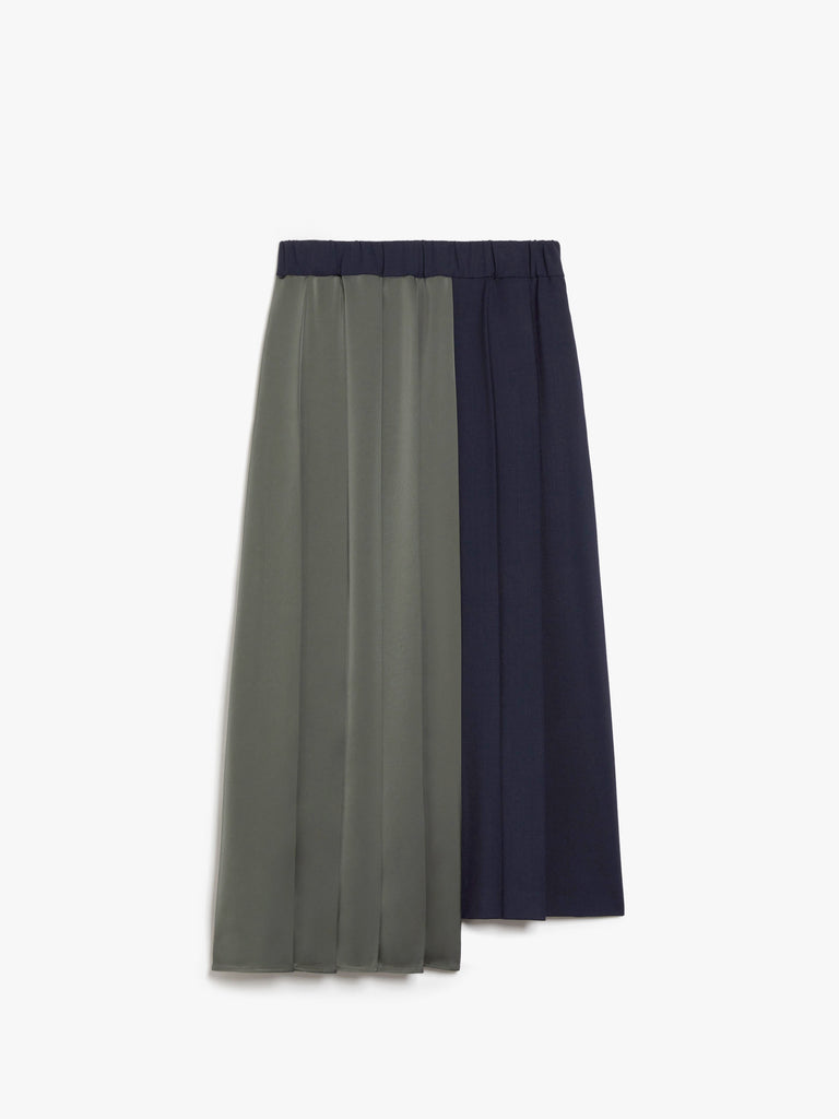 Pleated wool and satin skirt