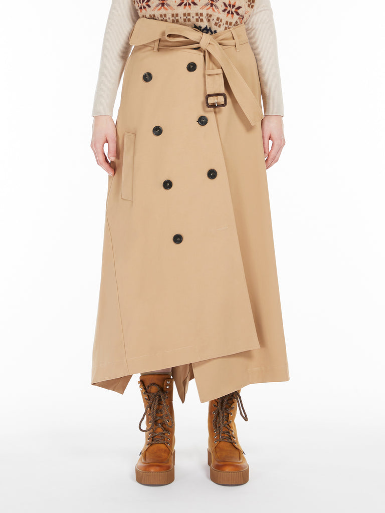 Cotton gabardine trench skirt