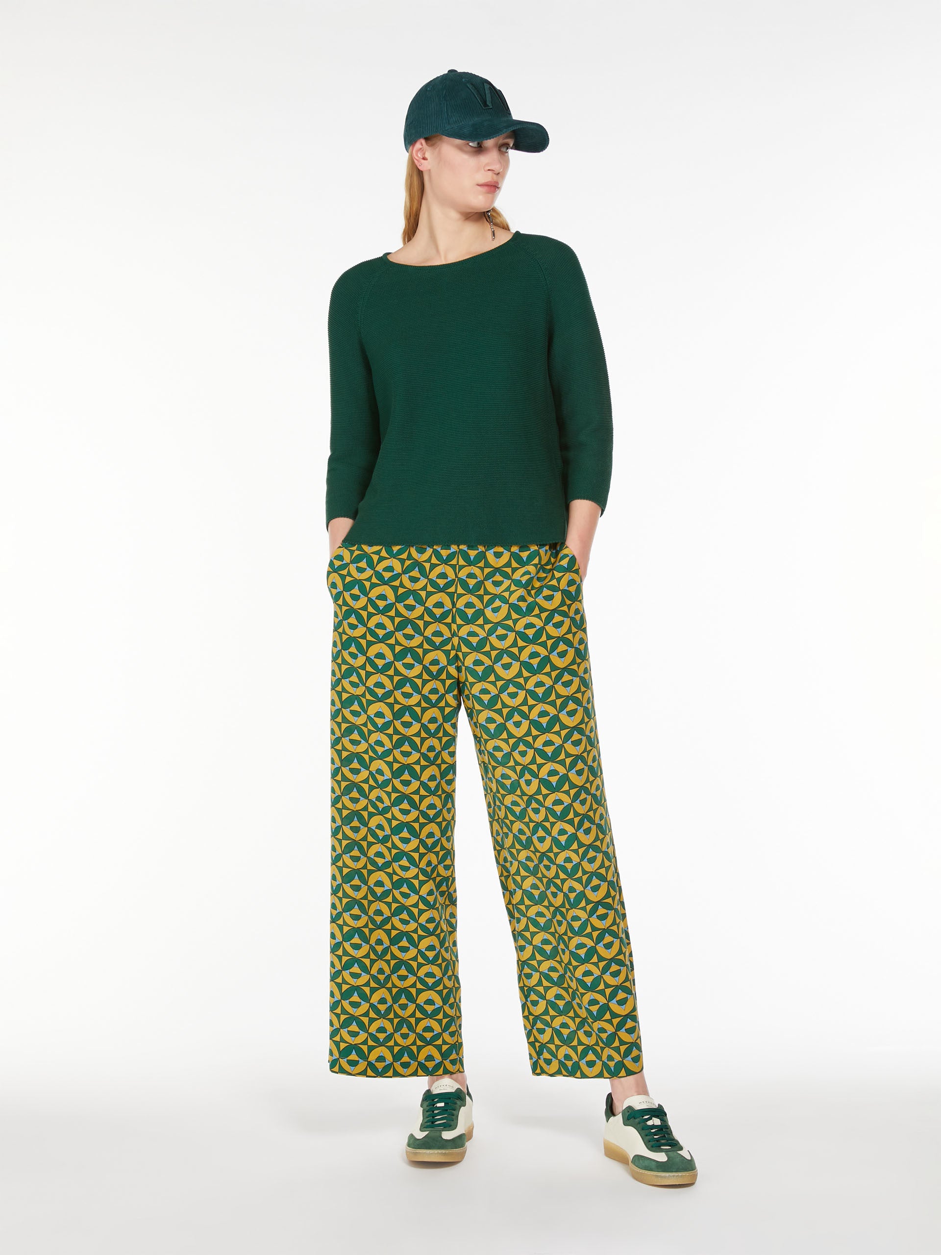 Printed silk cropped trousers