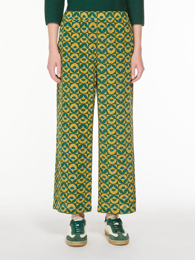 Printed silk cropped trousers