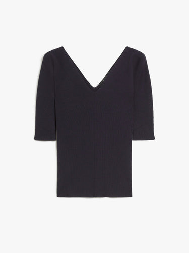 Rib-knit viscose V-neck sweater