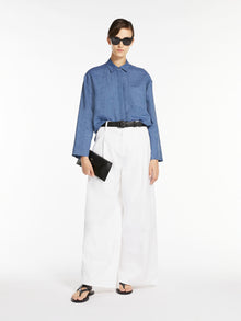 Wide-fit cotton gabardine trousers