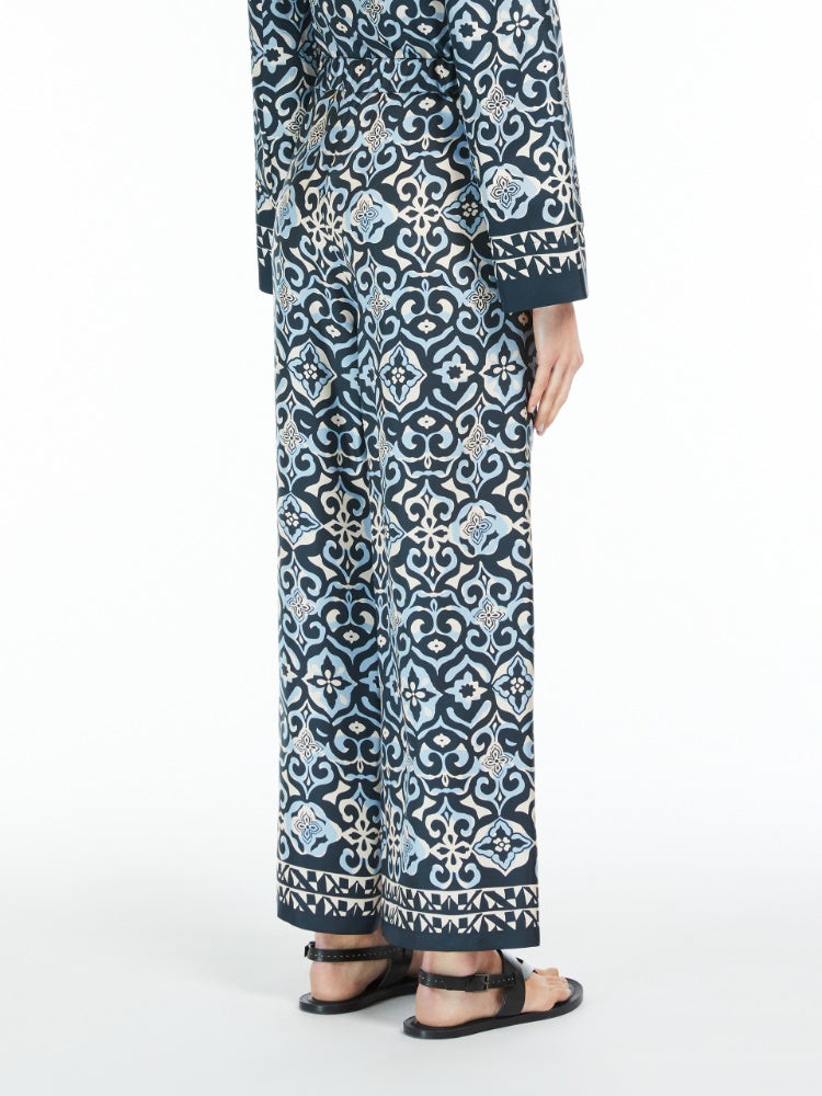 Wide-fit printed silk trousers