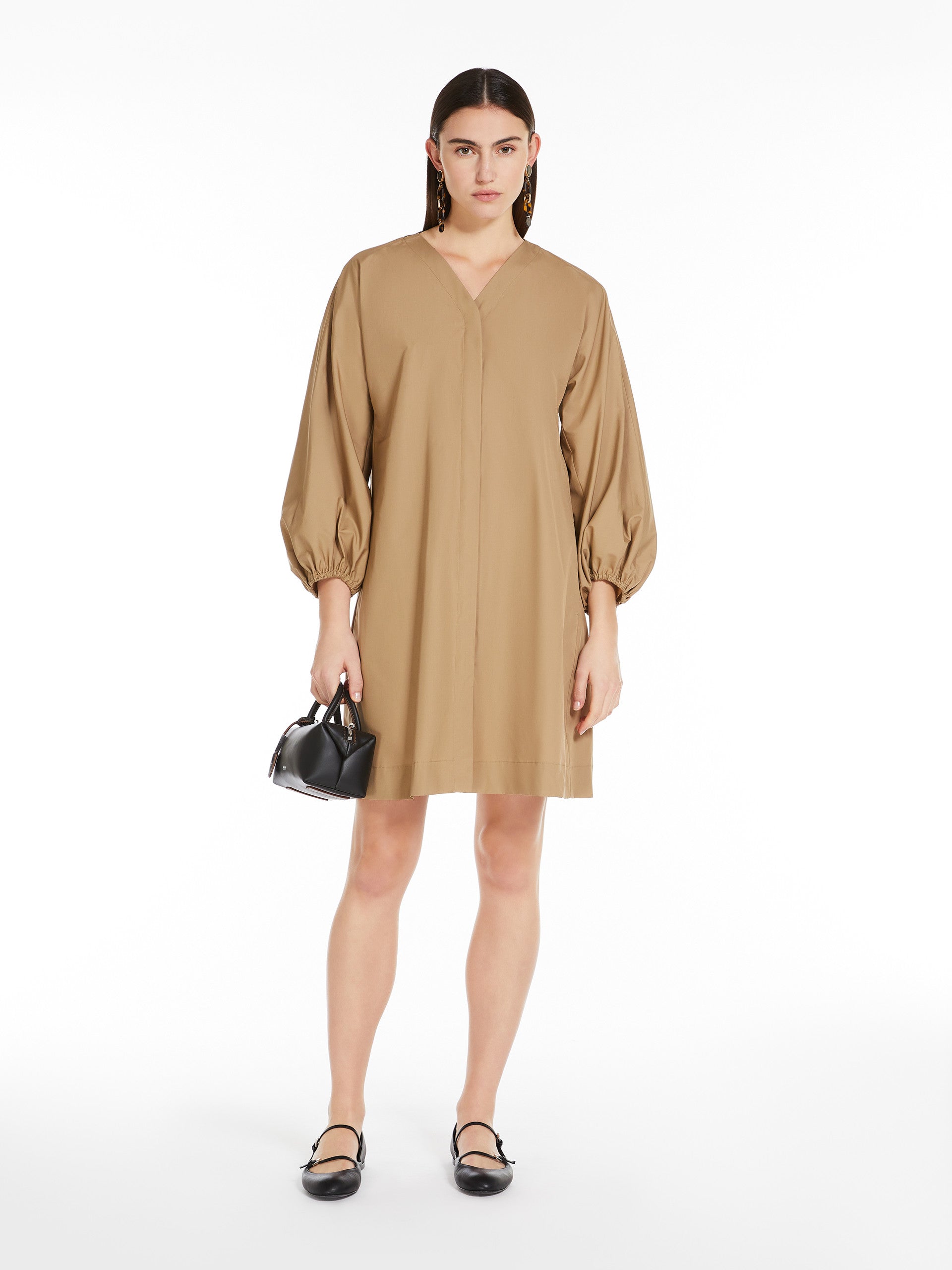 Cotton poplin V-neck dress