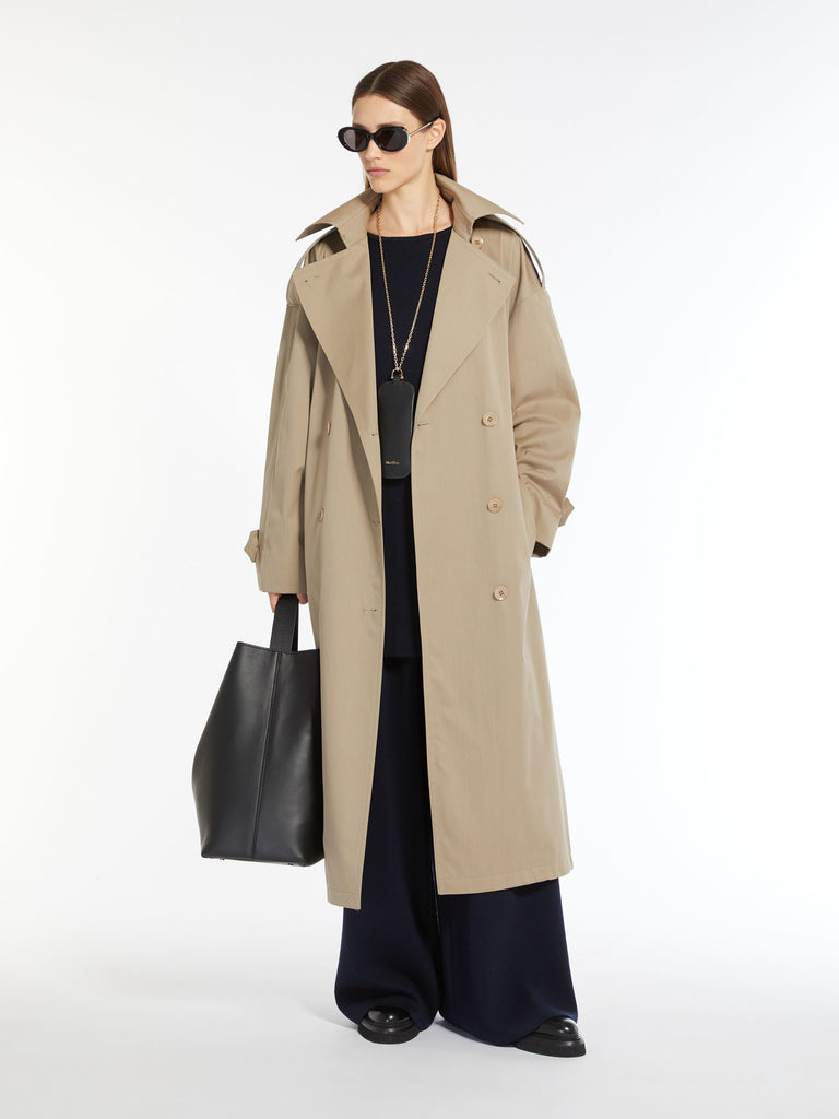 Oversize trench coat in water-resistant cotton and wool