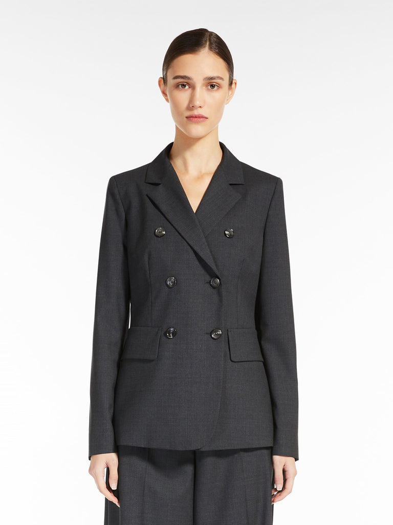 Double-breasted wool poplin blazer