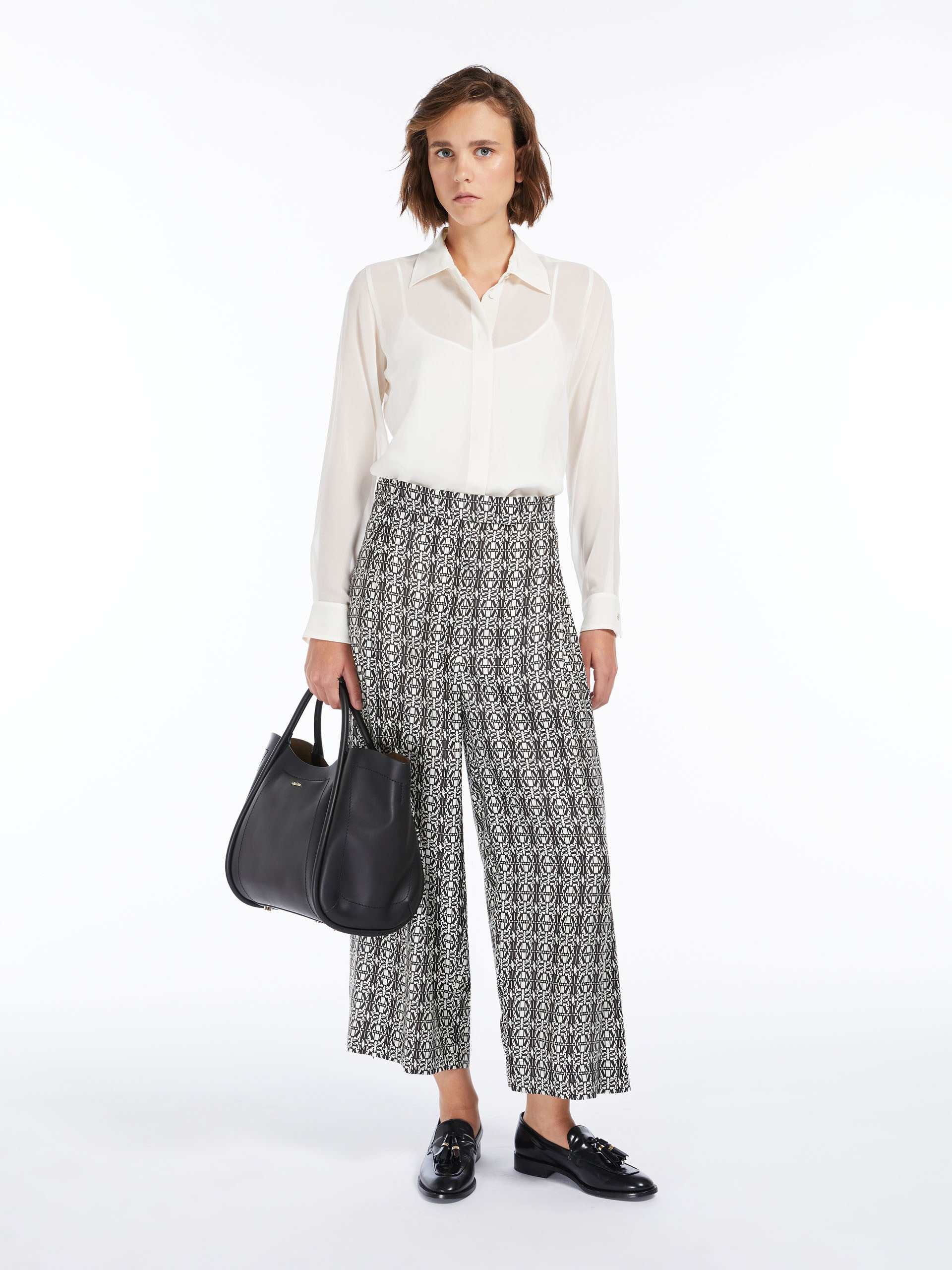 Printed silk cropped trousers