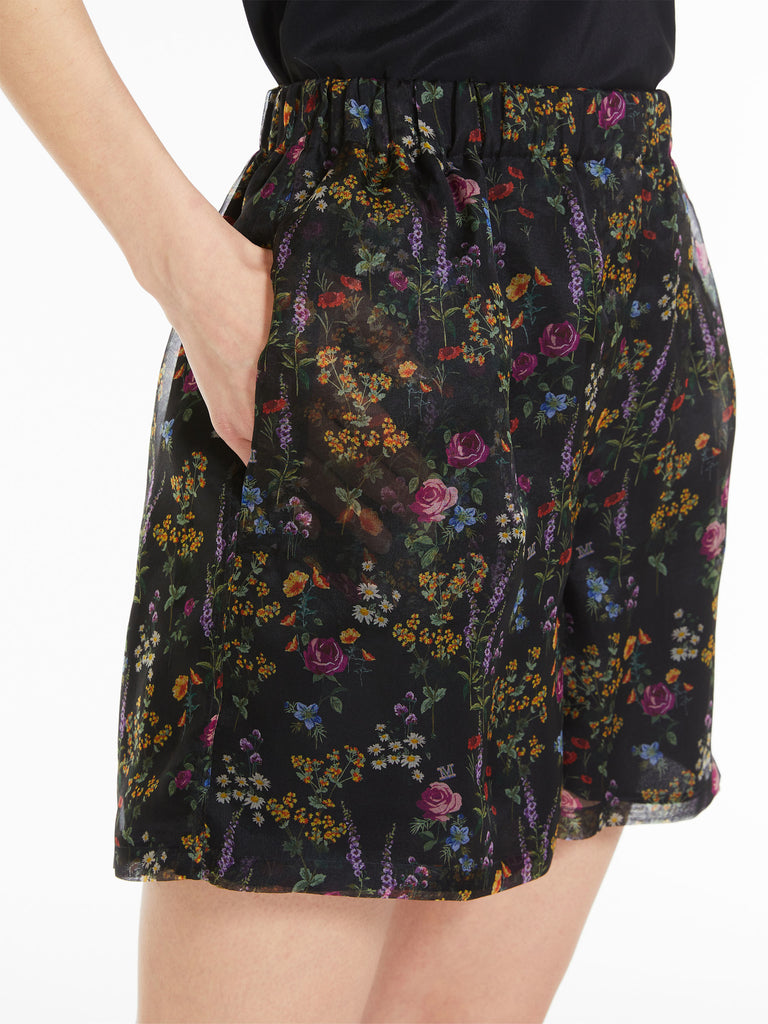 Floral silk organza shorts