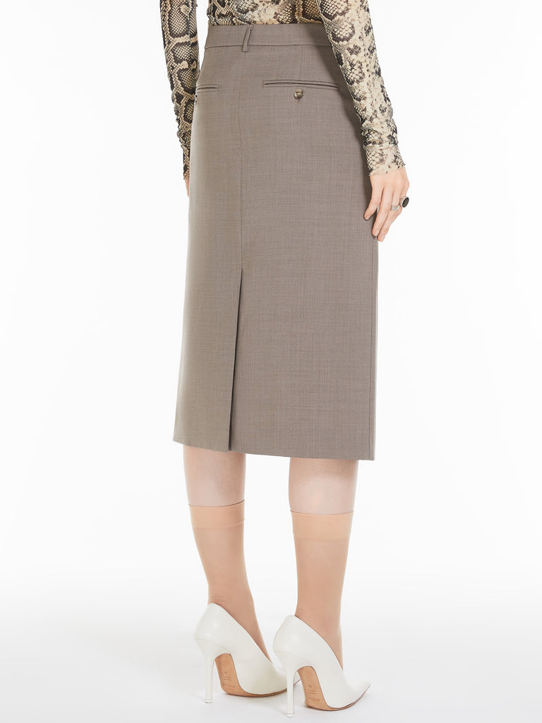 Stretch wool midi skirt