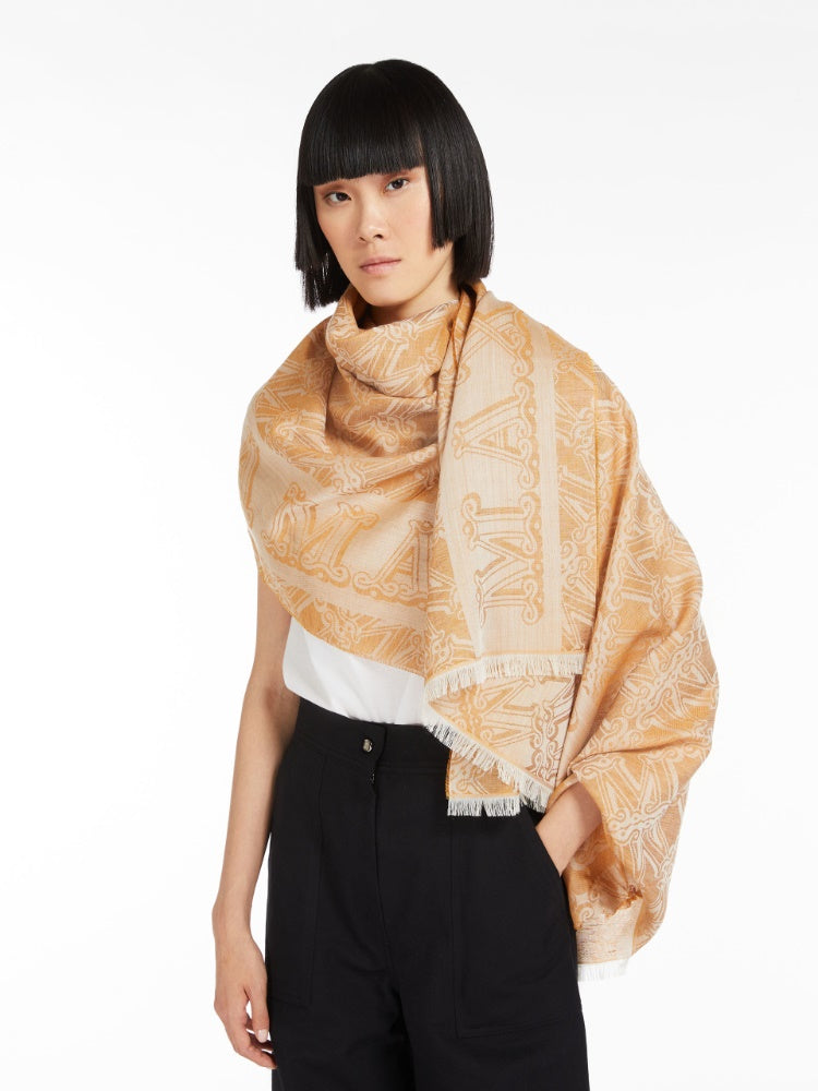 Jacquard-knit wool, silk and linen stole