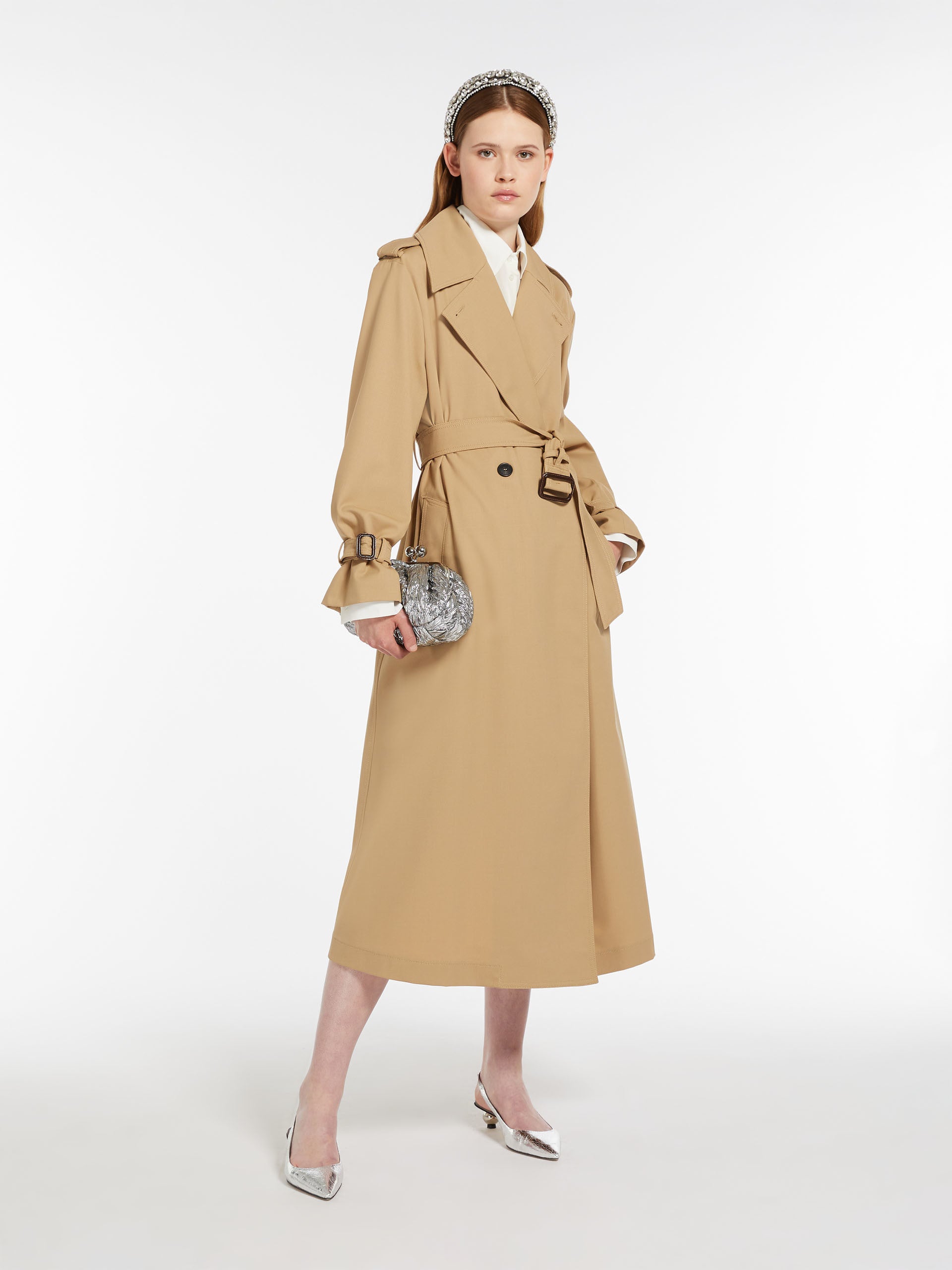 Double-breasted water-repellent gabardine trench coat