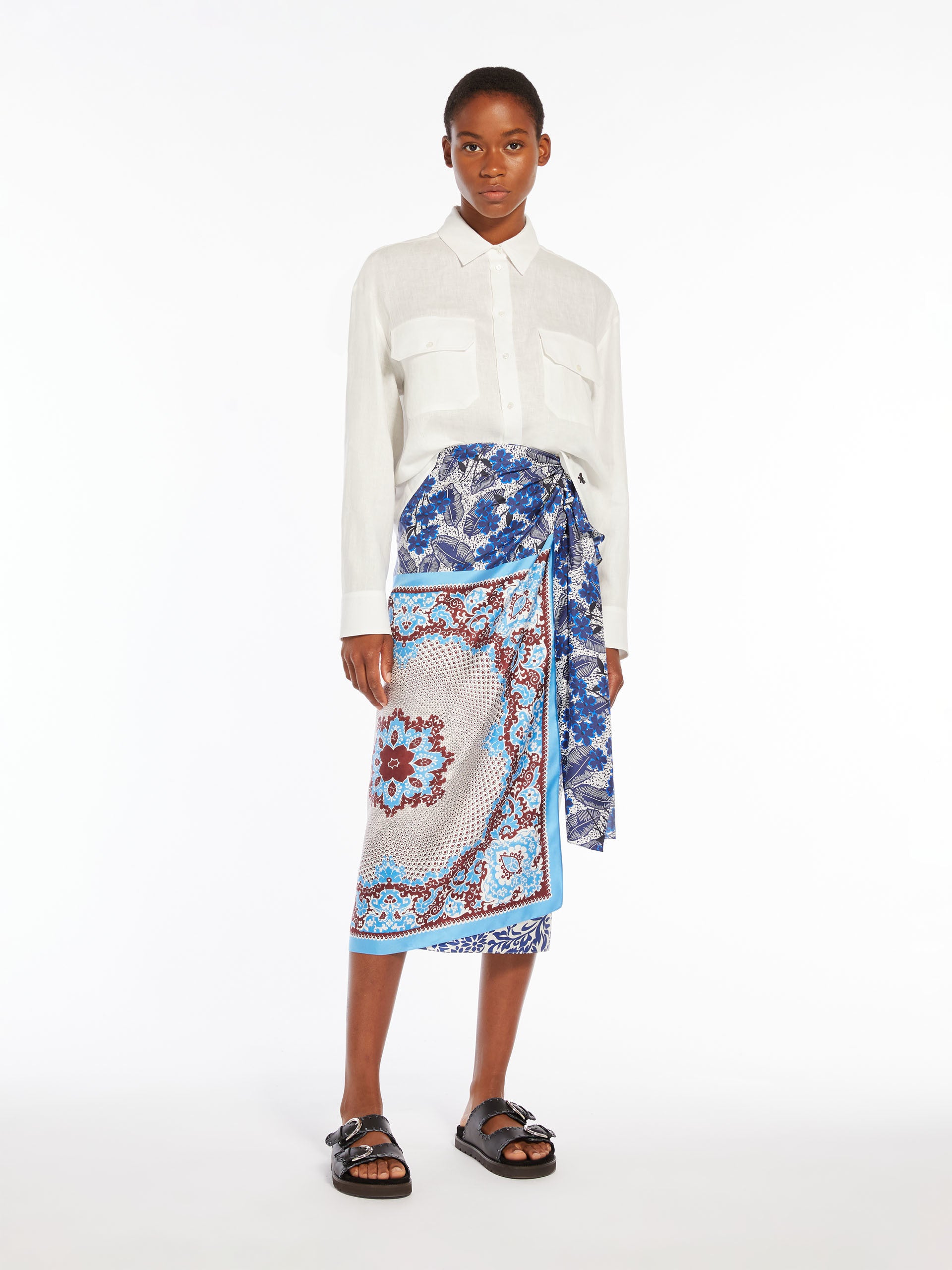 Silk twill skirt