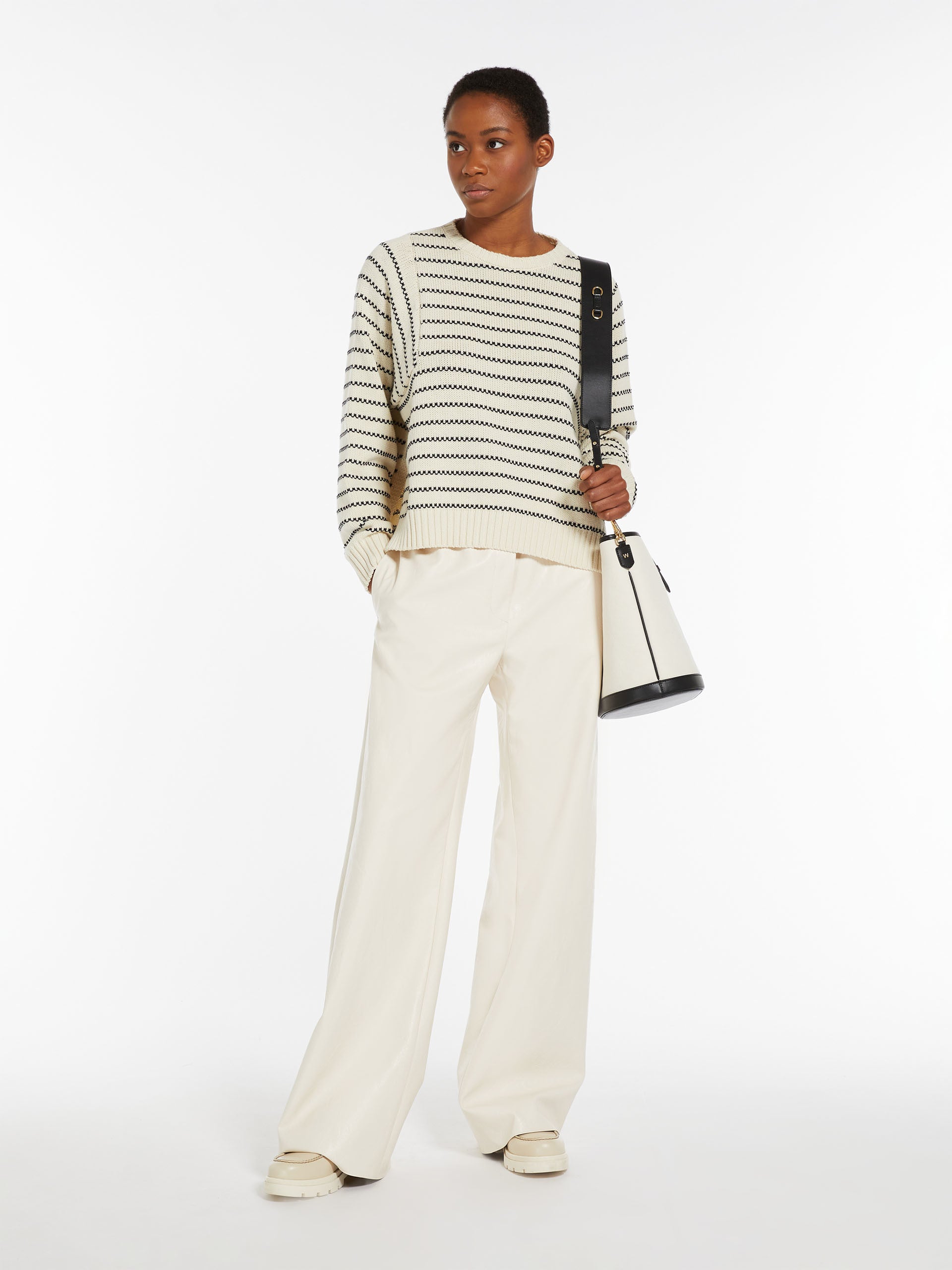 Coated fabric palazzo trousers