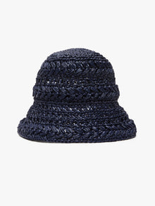 Crochet-knit raffia hat