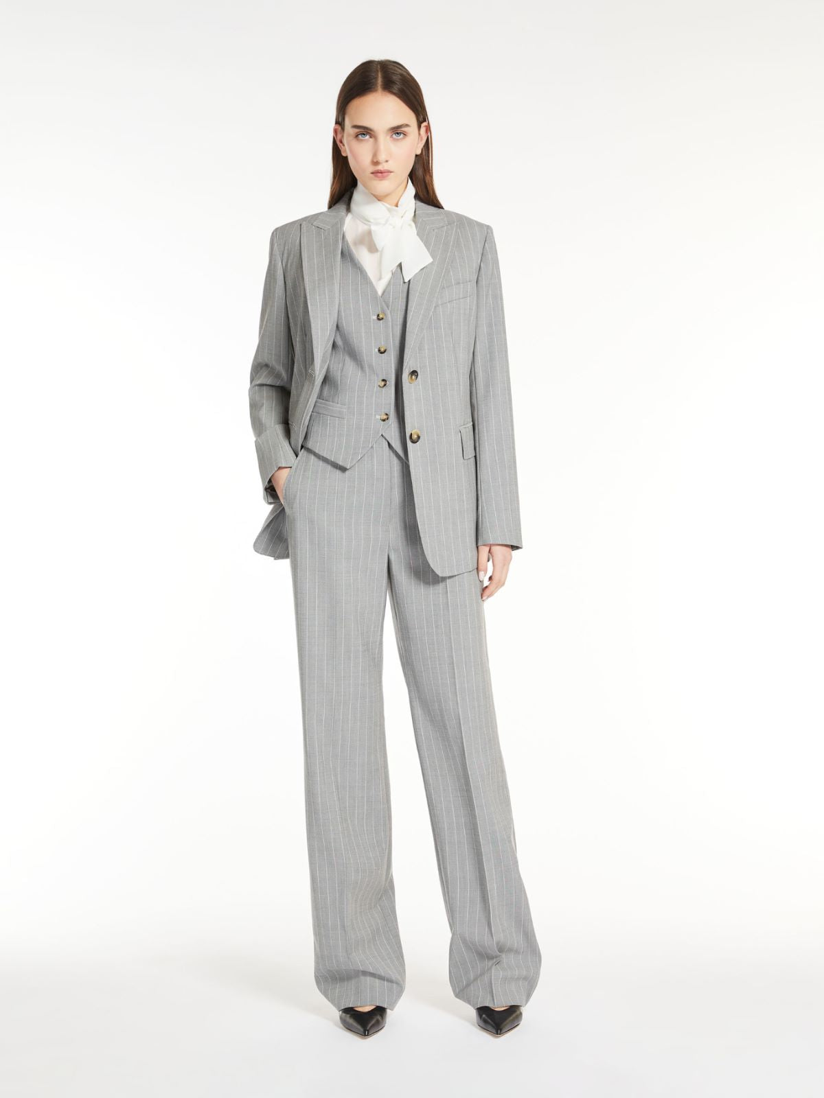 Single-breasted pinstripe wool blazer