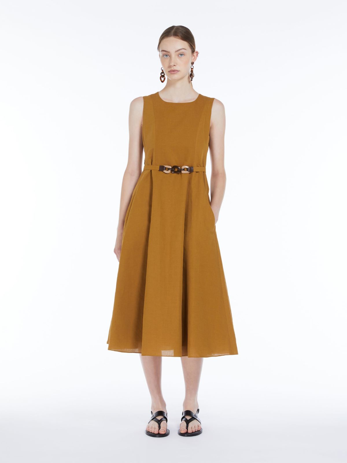 Midi linen dress with seams