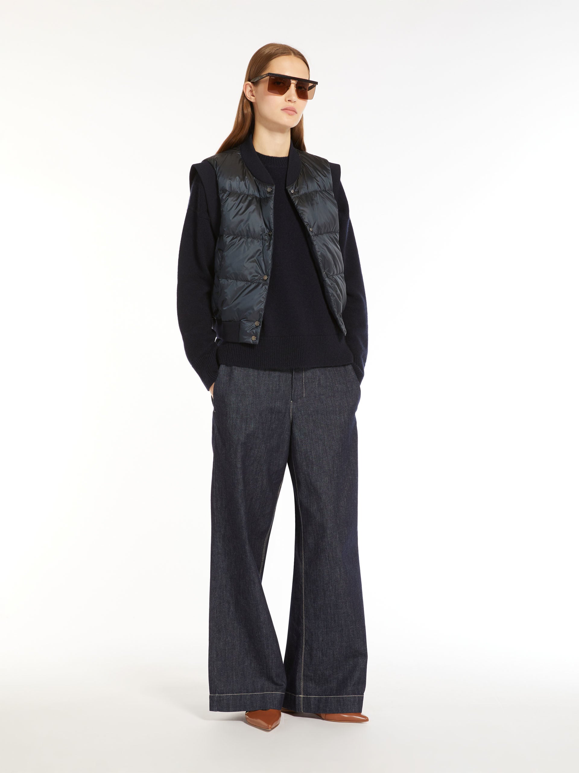 Water-resistant technical canvas cropped gilet